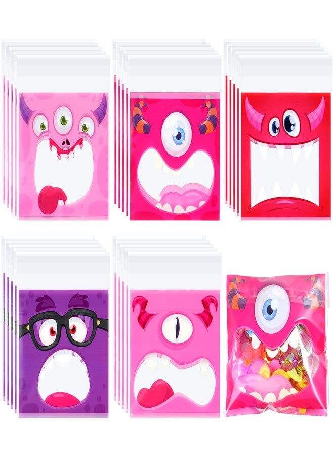 Hallswl 200pcs Valentines Day Cellophane Gift Bags Bulk for Kids,4 * 4inch Valentine Monster Self Adhesive Treat Candy Cookie Goodies Bag Valentine's Day Gift Exchange Classroom Favors - Image 1